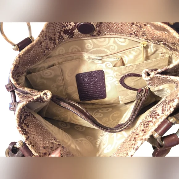 Brighton Faux Python Snakeskin Shoulder Bag w/ Leather Trim and Signature Heart - Picture 5 of 12